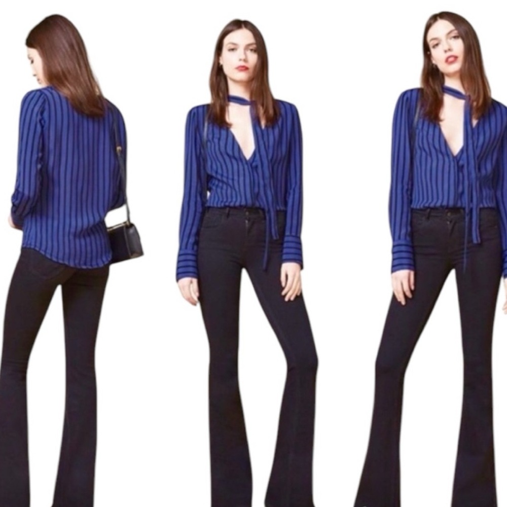 Reformation Eldridge Striped Tie Neck Top‎ L